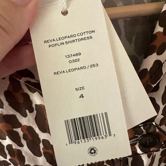 NWT Tory Burch Reva Leopard Print Cotton Poplin Shirtdress Size 4 - Picture 6 of 12